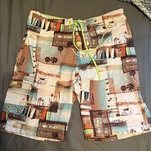 Arizona Jean Company Multicolor Beach Scene Board Shorts